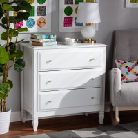 Baxton Studio MG0038-White-3DW-Chest Naomi Classic and Transitional White Finished Wood 3-Drawer Bedroom Chest